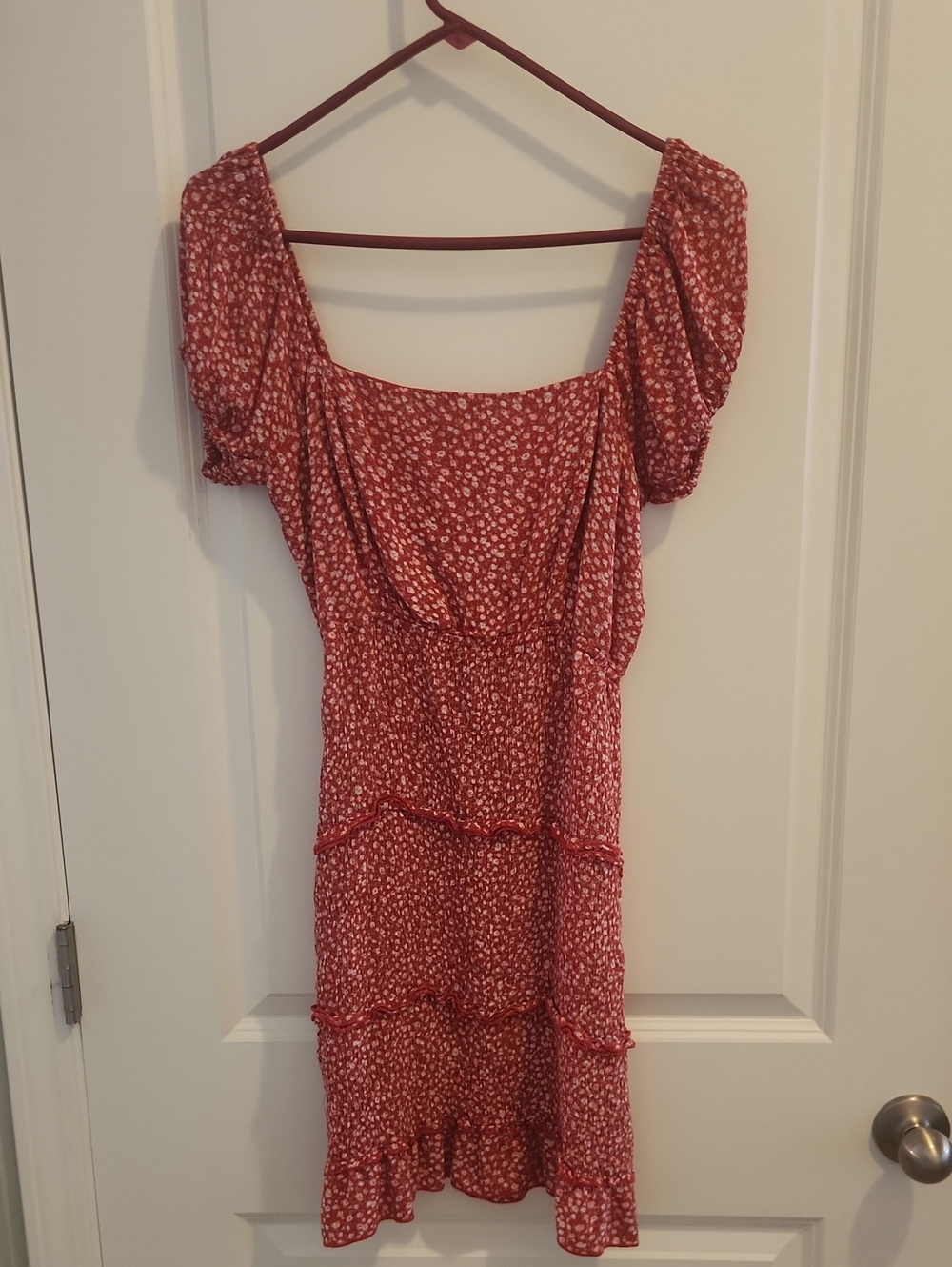 Sim And Sam Red Floral Puff-Sleeve Tiered Sundress